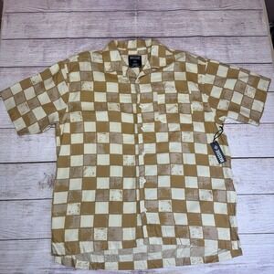 Massive Mustard Yellow Checker Camp Shirt‎ M NWT